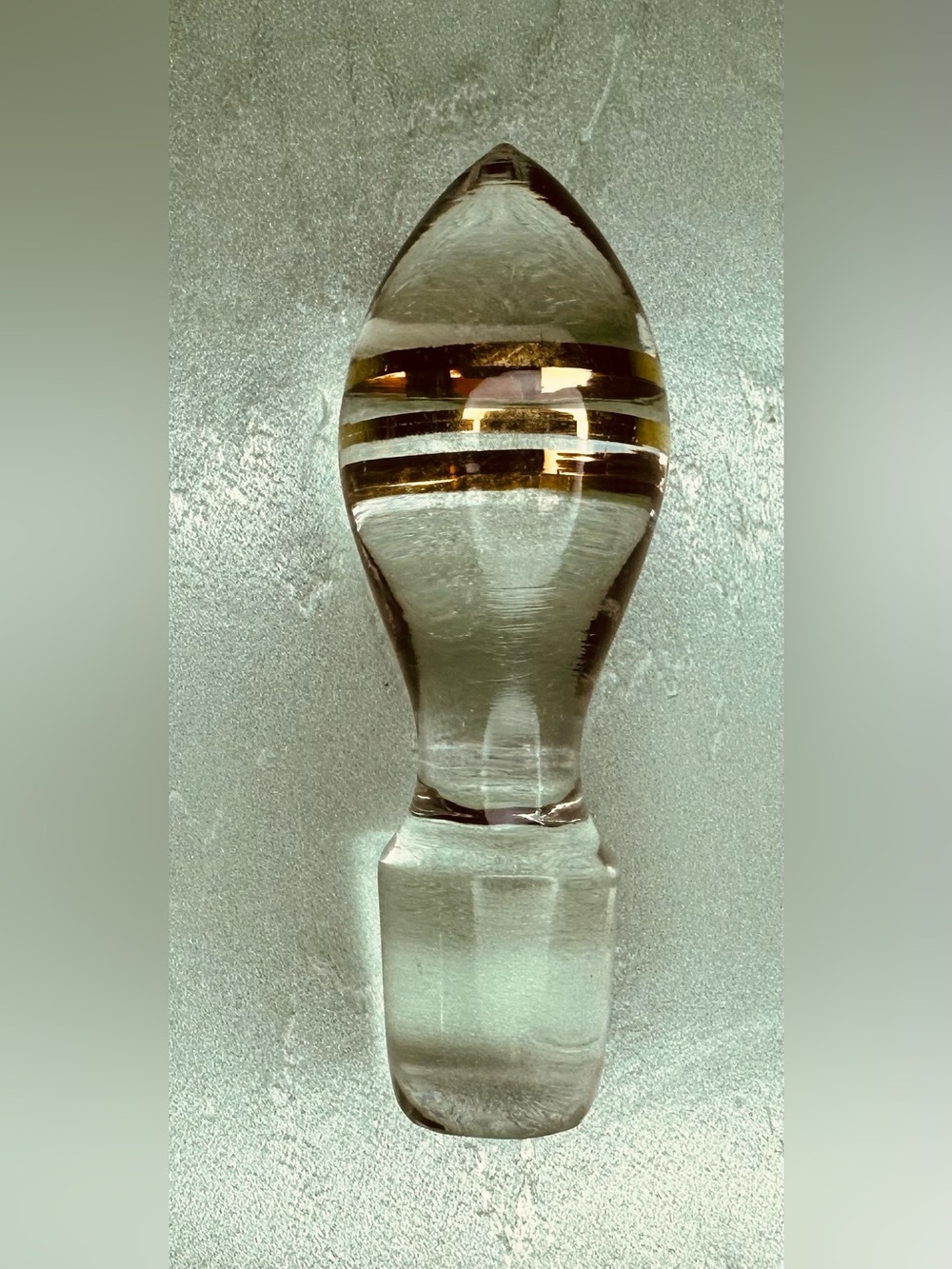 Vintage Clear Glass Decanter Stopper MCM 2 Gold Leaf Stripes